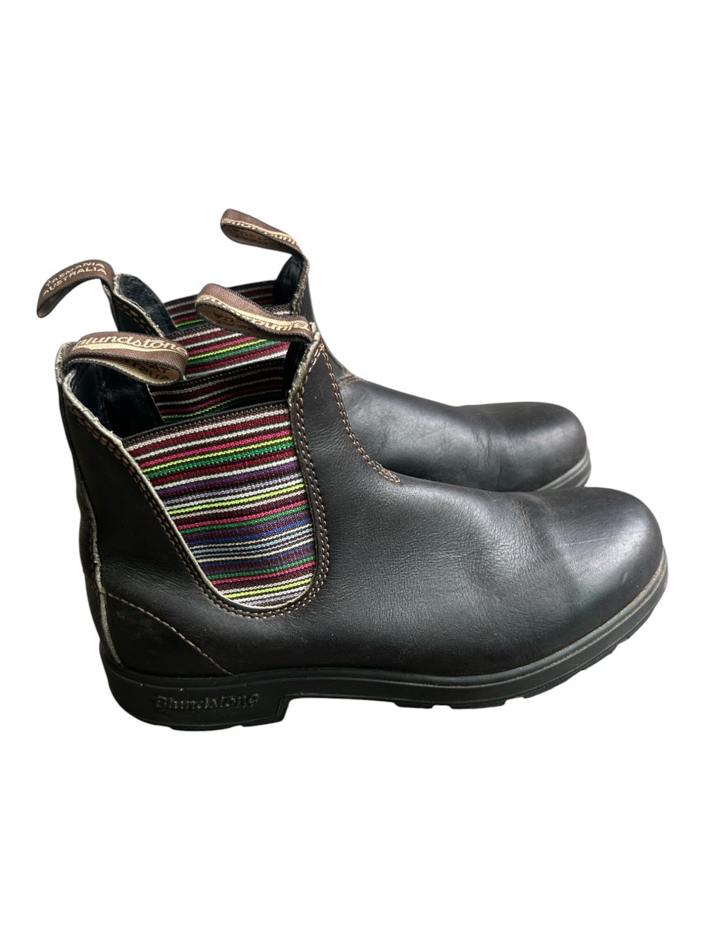 Blundstone Original 1409 Leather Chelsea Boots Stout Brown Striped Elastic Sz 9